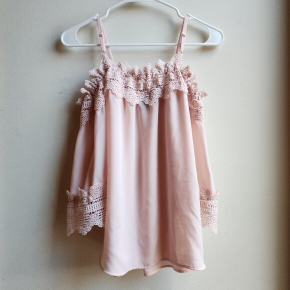 BCX Pale Pink Lace Off The Shoulder Blouse With Straps Size Small - Picture 12 of 16